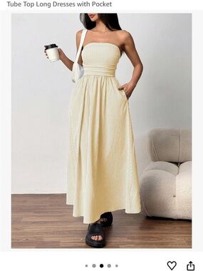 Striped Strapless Maxi Dress in Light Yellow - Casual Tube Top